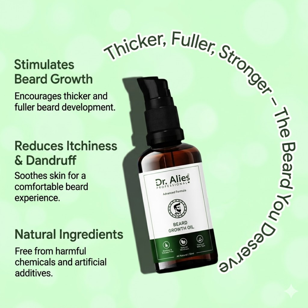 Dr. Alies Professional Beard Growth Oil | Natural Formula with Vitamin E, Almond Oil & Castor Oil