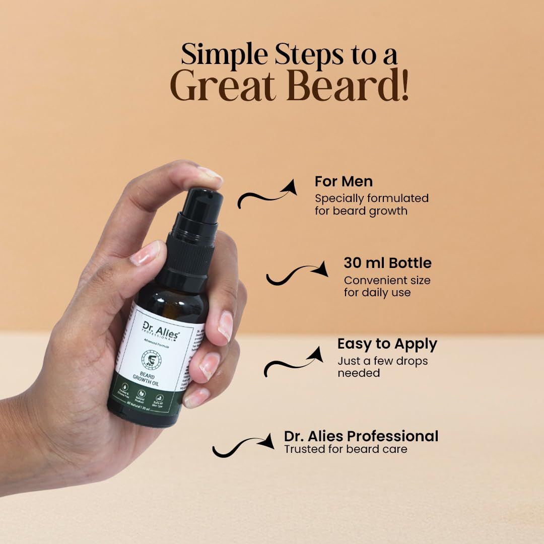 Dr. Alies Professional Beard Growth Oil | Natural Formula with Vitamin E, Almond Oil & Castor Oil